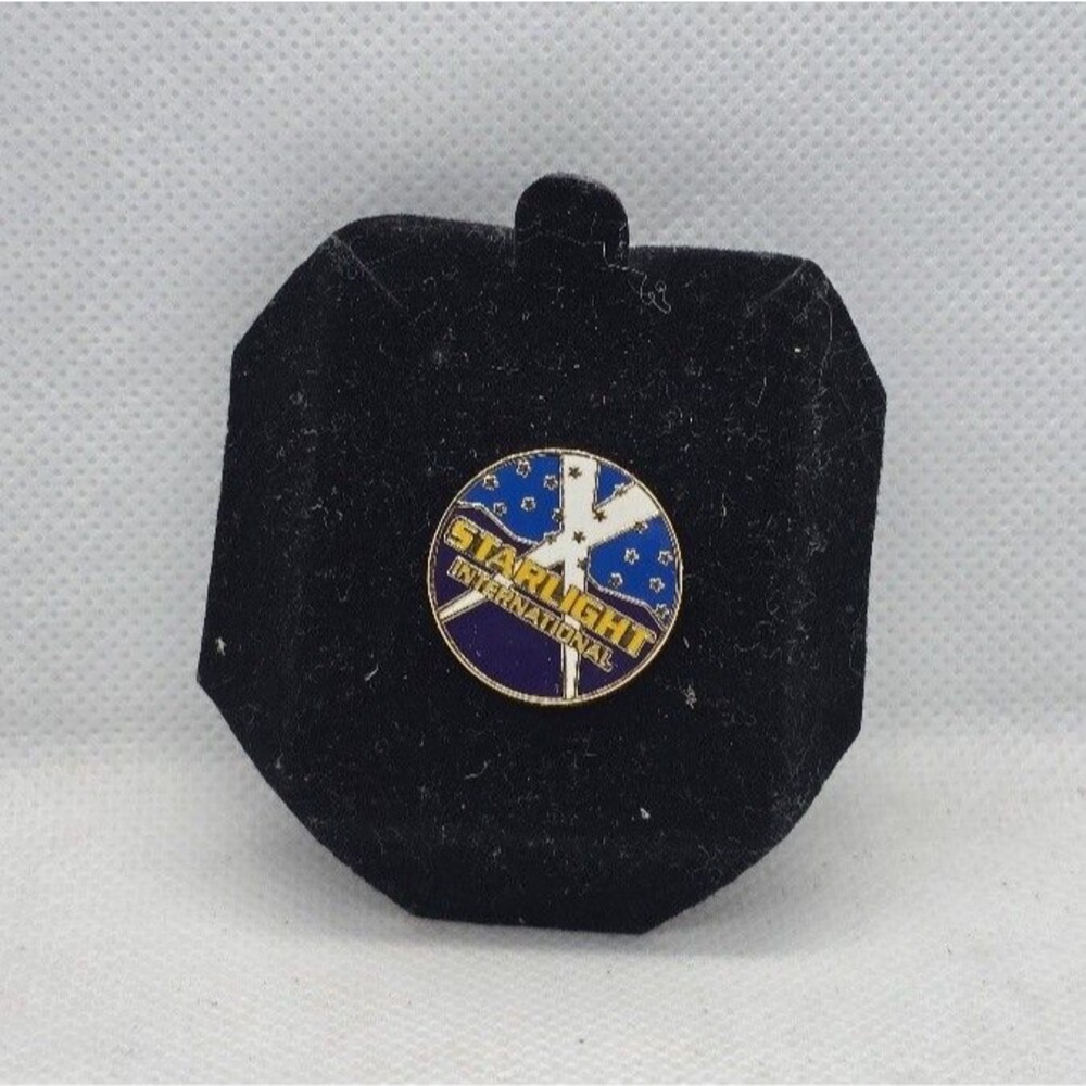 Starflight International Lapel Pin Blue Gold Enamel Black Fabric